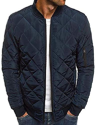 Mens Quilted Bomber Jackets Rib Diamond Lightweight Fall Winter Chunky