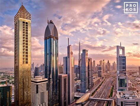 Sheikh Zayed Road Towers At Sunset Dubai Skyline Photo By Andrew