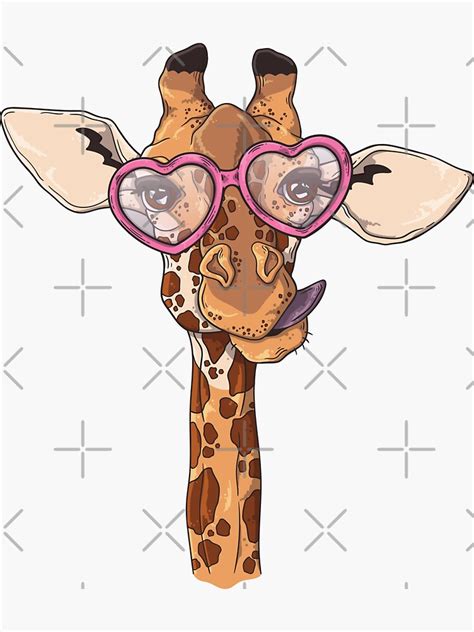Cute Giraffe With Pink Heart Shaped Glasses Sticker For Sale By