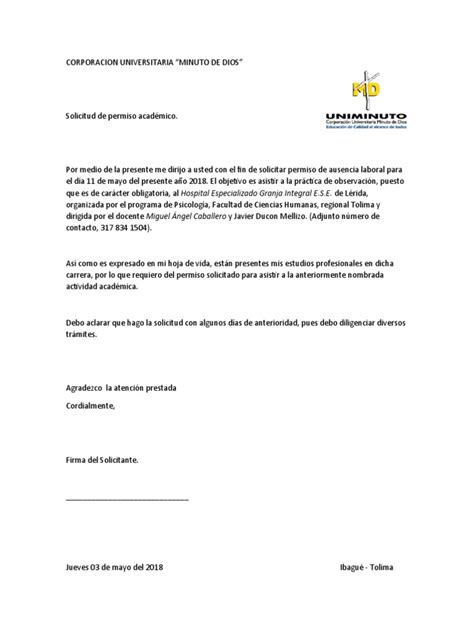 Solicitud De Permiso Academico Pdf