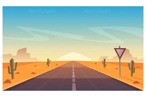 How to draw a cartoon desert. Desert Road | Desert road, Road painting, Desert drawing