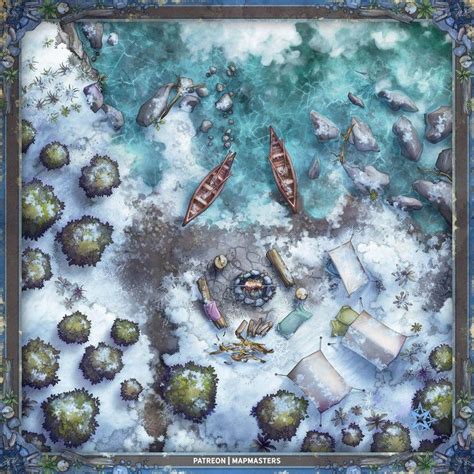 The Frozen Camp 22x22 Winter Battlemap Battlemaps In 2021 Map