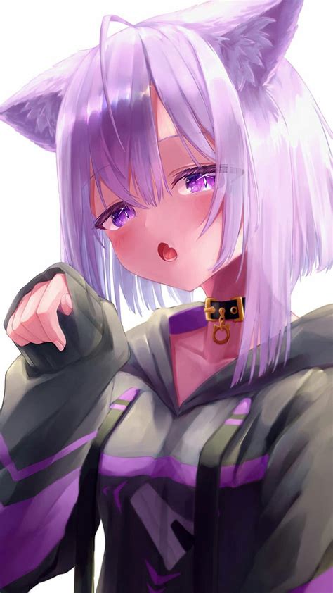 anime girl with purple hair and cat ears