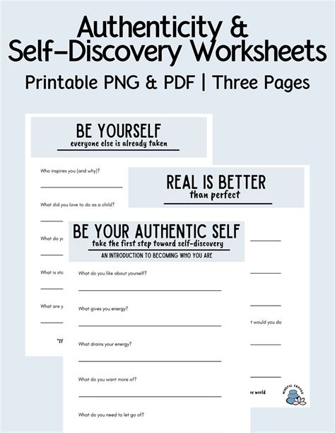 Printable Authenticity And Self Discovery Worksheets Personal Authenticity Journal Self Discovery
