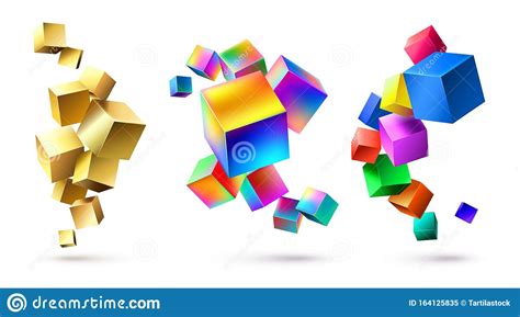Abstract Cubes Compositions Golden Geometric Shapes Colorful Cubic 3d