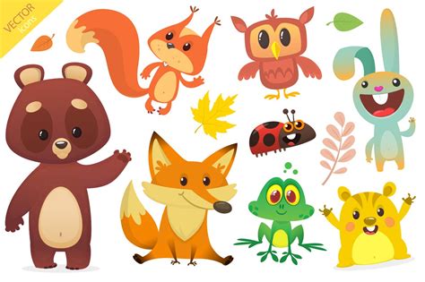 Cartoon Forest Animals Set Animal Illustrations ~ Creative Market