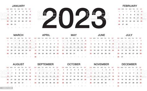 Calendar 2023 Week Starts From Sunday Business Template Stock