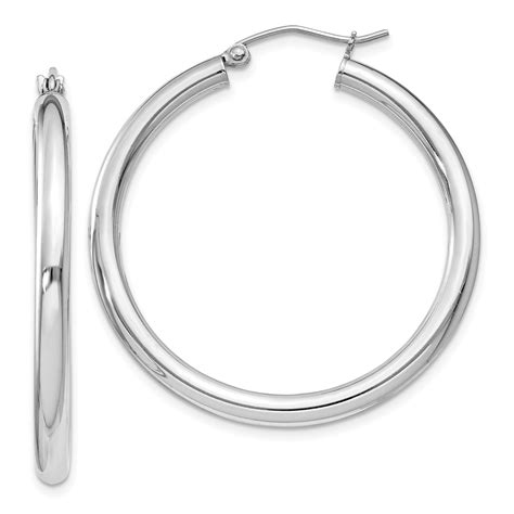 Sterling Silver Rhodium Plated Mm Round Hoop Earrings Qe Ebay