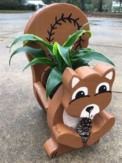 Handmade Wooden Squirrel Planter Perfect For Plant Lovers