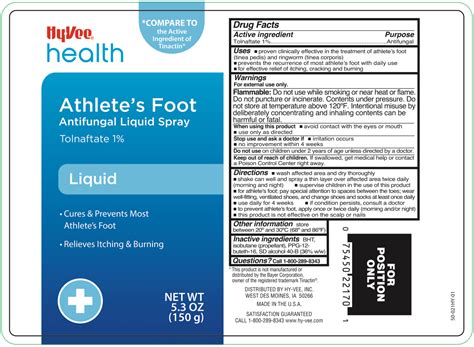Hyvee Antifungal Tolnaftate Athletes Foot Liquid Spray