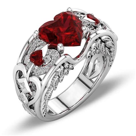 Red Heart Zircon Engagement Ring 2018 Fashion Jewelry Delicate Rings