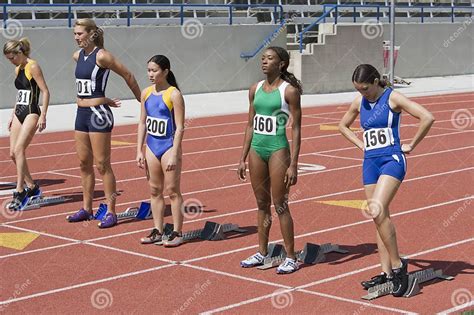 Athletes At Starting Line Ready To Race Stock Image Image Of