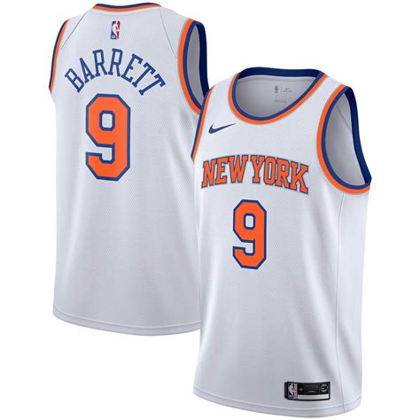 Black panels trail down both sides of the jersey and are outlined by thick orange stripes. RJ Barrett New York Knicks Nike 2019/2020 Swingman Jersey ...