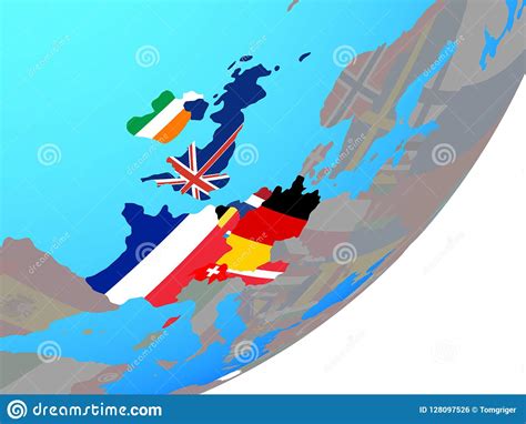 Mapa De Europa Ocidental Com A Bandeira No Globo Ilustração Stock