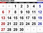 September 2020 - calendar templates for Word, Excel and PDF