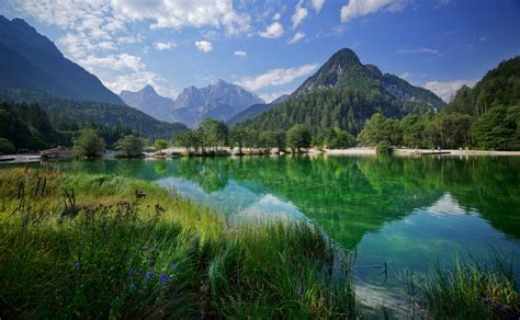 Slovenia Scenery Mountains Lake Grass Lake Jasna Kranjska Gora