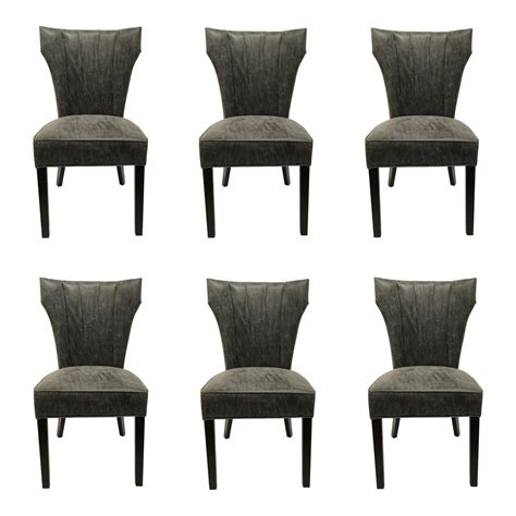Dark Gray Distressed Leather Dining Chairs Set Of Six Chairish