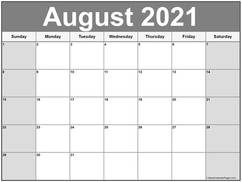 Printable Calendar August 2021 August 2021 Calendar Free Printable