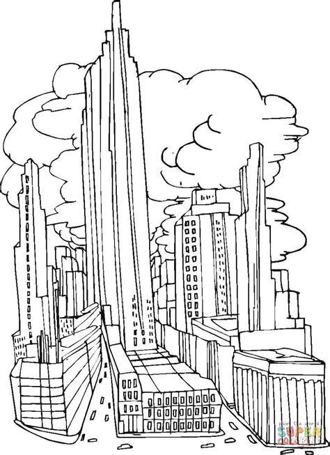 New York City Skyline Simple Drawing Sketch Coloring Page