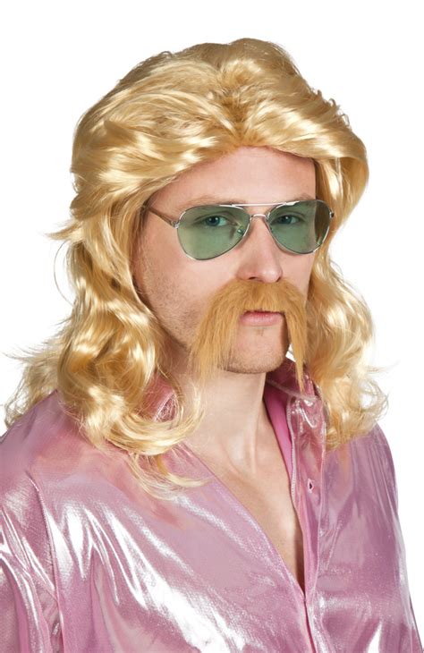 Blonde Curly 70s Wig And Moustache Mens Fancy Dress Hippy Adults Costume Accessory Ebay