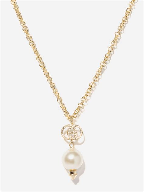 Gucci Metallic Interlocking G Pearl Necklace