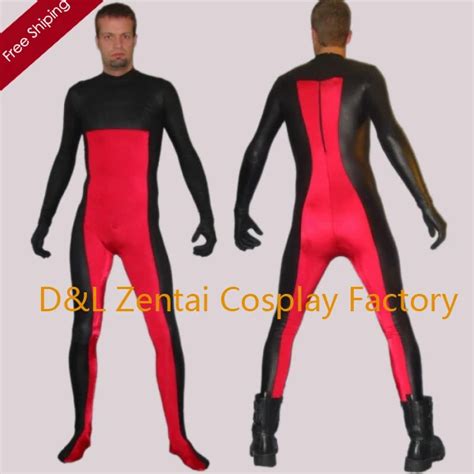 free shipping dhl adult sexy lycra spandex zentai catsuits red and black the marauder costume