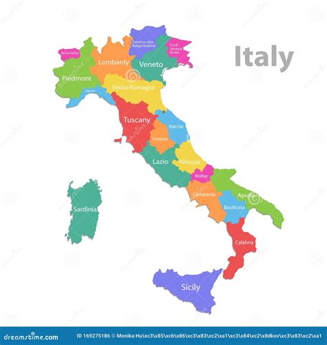 Mapa De Italia División Administrativa Con Nombres Mapa De Colores Aislados En Fondo Blanco