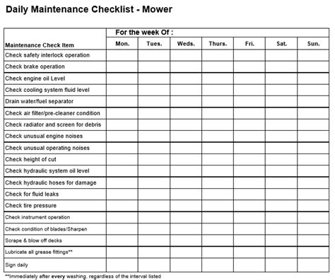 Daily Maintenance Checklist Template
