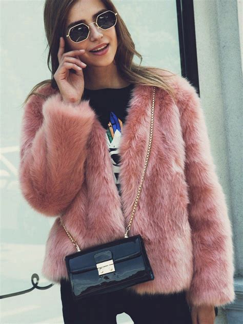 Fashion Pink Faux Fur Coats Pink Faux Fur Coat Fall Fashion Coats