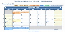 Calendario Noviembre 2021 para imprimir - México