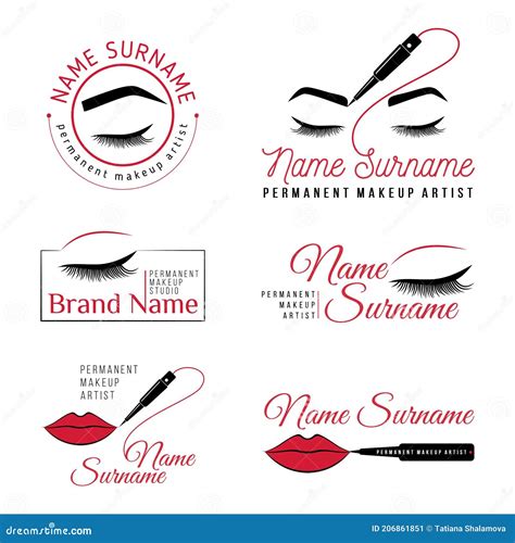 Permanent Makeup Logo Template Set Of Logo For Makeup Artist Stock