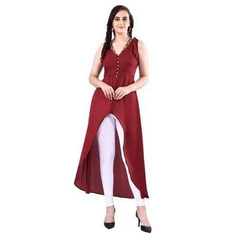 Cotton Plain Women Wine Front Open Dip Cut Top Size Xl At Rs 1450 In