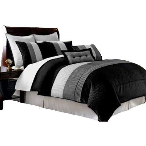 Legacy Decor 8 Pieces Black White Grey Luxury Stripe Comforter Bed In A