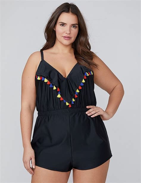 Tassel Ruffle Swim Romper With Built In No Wire Bra Plus