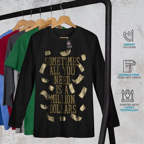 Wellcoda Million Dollars Mens Long Sleeve T Shirt Money Helps Graphic Design Ebay