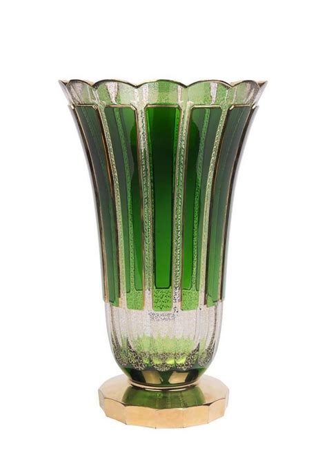 Moser Green Glass Vase With Gilt Decoration European Glass
