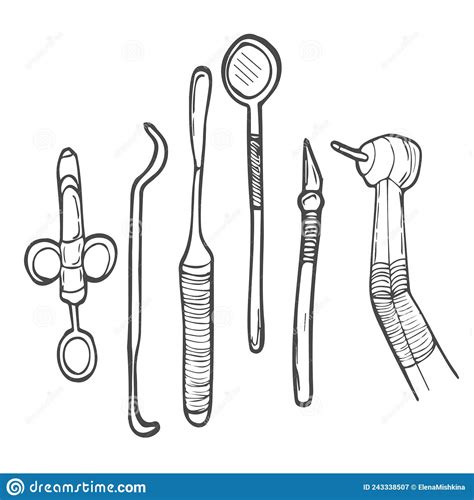 Set For Dentistry Inspection On A Doodle Hand Draw Style Professional