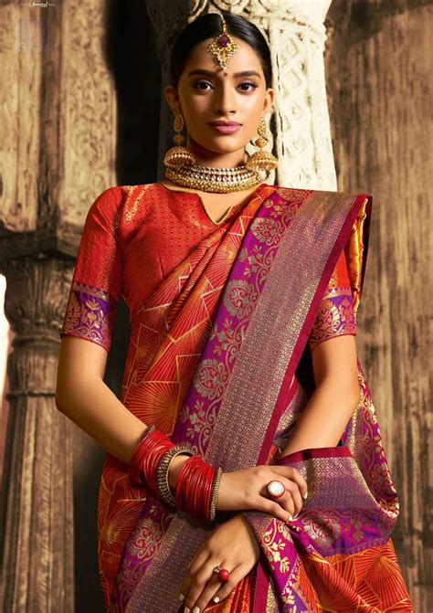 Red Woven Banarasi Saree With Blouse Shangrila Designer 2718115