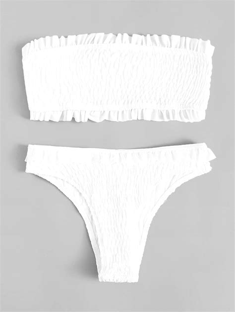 Plus Size White Trim Two Piece Bandeau Bikini Bikinis Plus Size