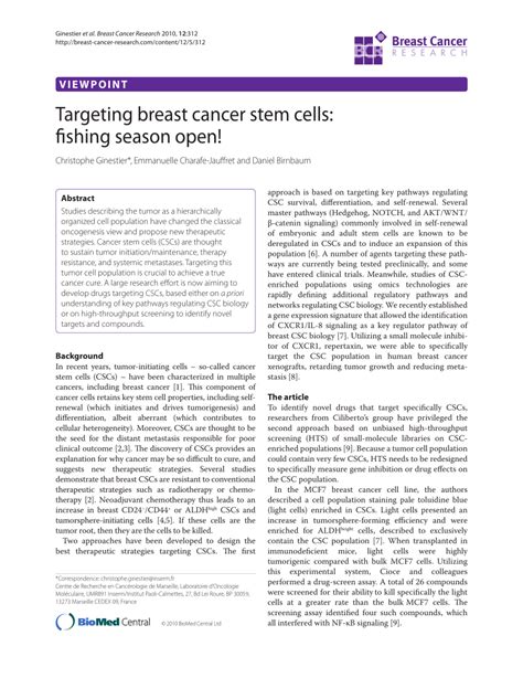 Pdf Targeting Breast Cancer Stem Cells Fishing Season Open
