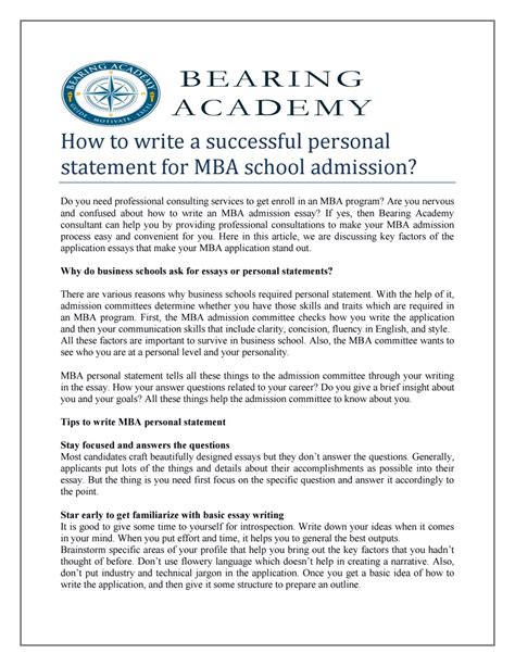 How To Write A Successful Personal Statement For Mba School Admission