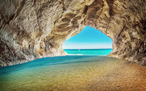 Download 3840x2400 Beach Sea Rock Arch Water Blue Water Cave 4k
