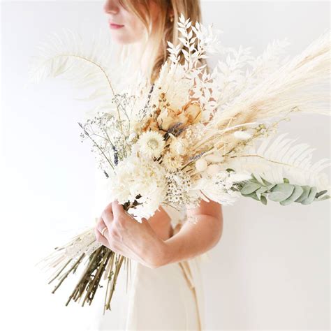 Large Vintage Natural Dried Flower Wedding Bouquet By Lisa Angel
