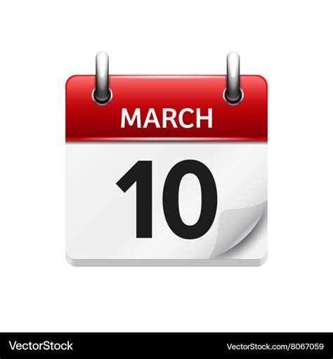 March 10 Flat Daily Calendar Icon Date Royalty Free Vector