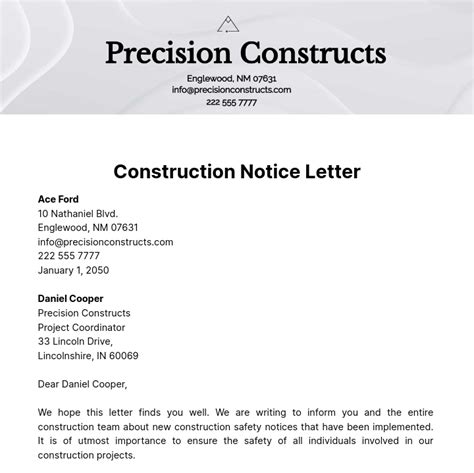 Free Construction Letter Templates And Examples Edit Online And Download