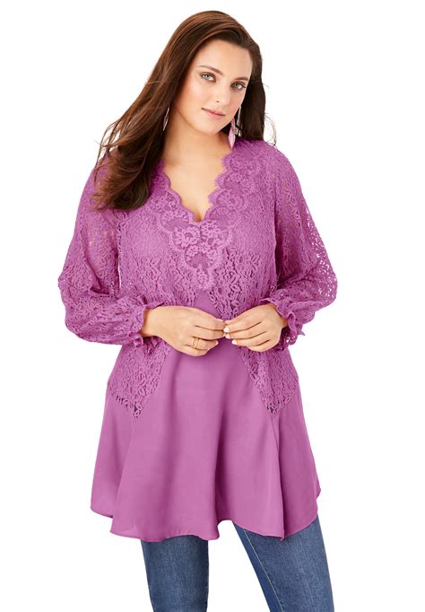 Roamans Plus Size Lace And Georgette Swing Tunic