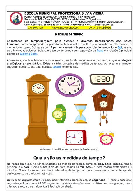 Atividades Sobre Medidas De Tempo 5 Ano