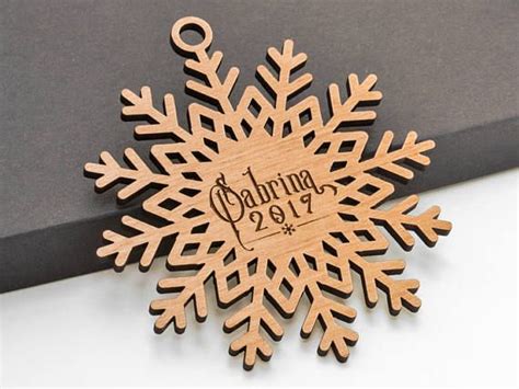 Custom Name Snowflake Ornament Laser Engraved From Alder Wood