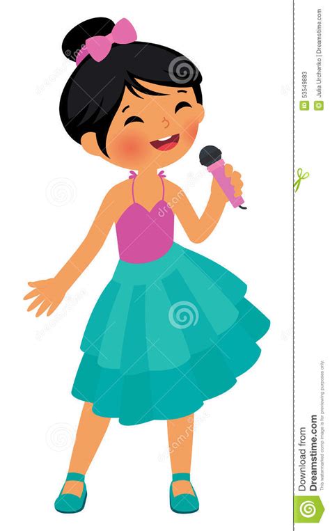 Asian Little Girl Singing Hold The Microphone Stock Vector