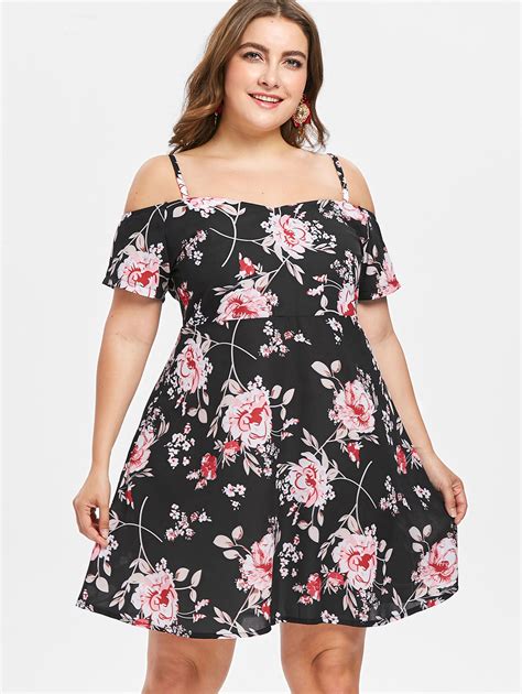 Wipalo Plus Size 5xl Flower Print Dress Women Casual Off Shoulder Mini Loose Dress Summer Party